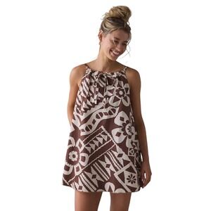 BDG‎ Urban Outfitters Mini Dress Trapeze Brown White Geo Print Casual Size M